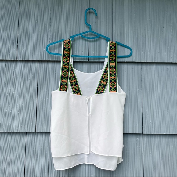 Altar'd State Boho White Double Layer Tank Top, Colorful Wide Cross Straps, MED - Picture 5 of 10